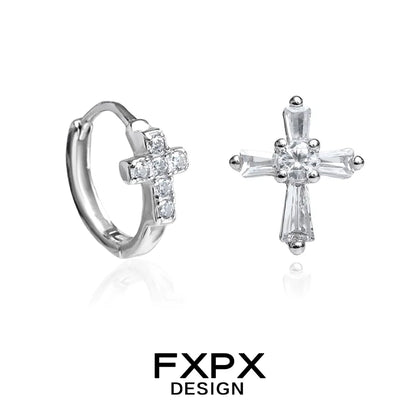 FXPX Y2K cross earrings featuring sparkling crystals in a modern design