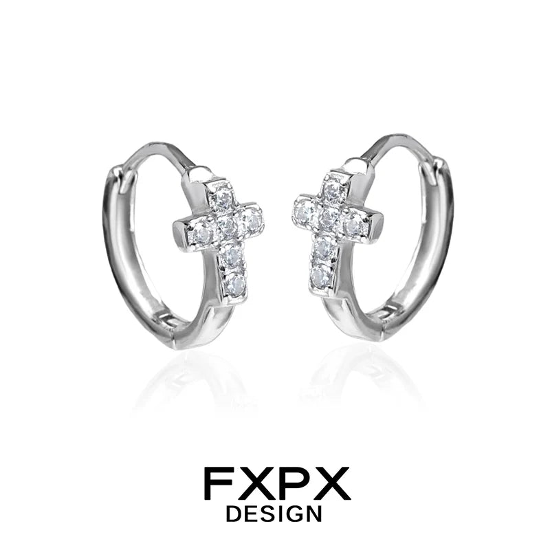 FXPX Y2K cross earrings in silver with sparkling crystal accents for a trendy look