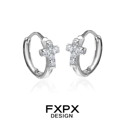 FXPX Y2K cross earrings in silver with sparkling crystal accents for a trendy look