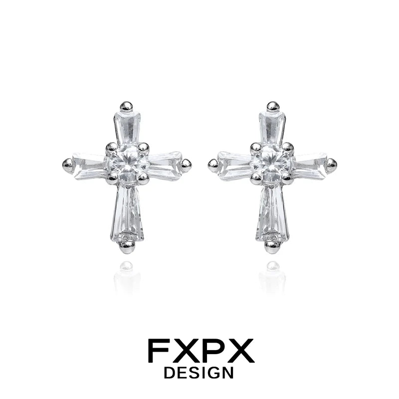Stylish FXPX Y2K cross earrings featuring sparkling crystal details for a trendy look