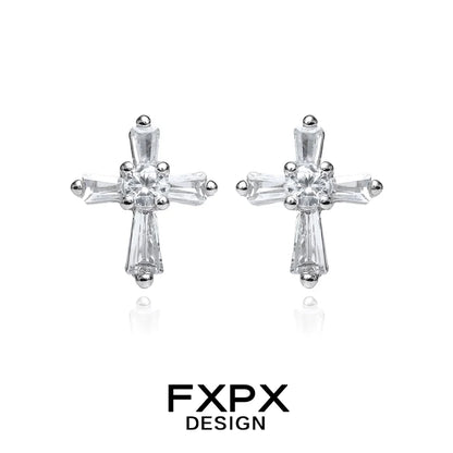 Stylish FXPX Y2K cross earrings featuring sparkling crystal details for a trendy look