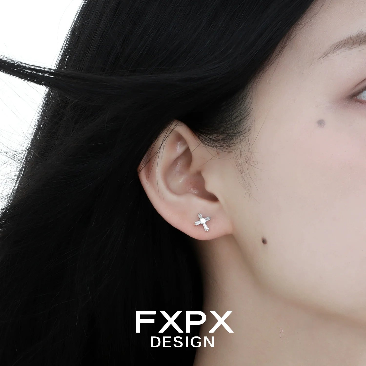 Stylish FXPX Y2K cross earrings in silver for a trendy and modern look