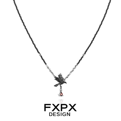 FXPX Y2K crow pendant necklace featuring a stylish black chain and detailed crow design