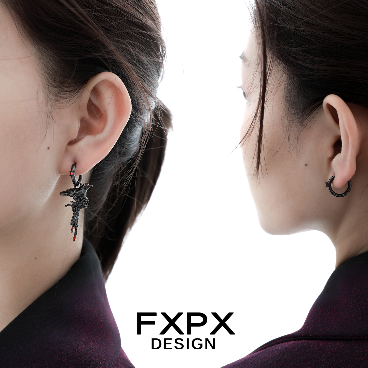 Y2K dark crow ear cuff by FXPX featuring a detailed crow design for edgy style.