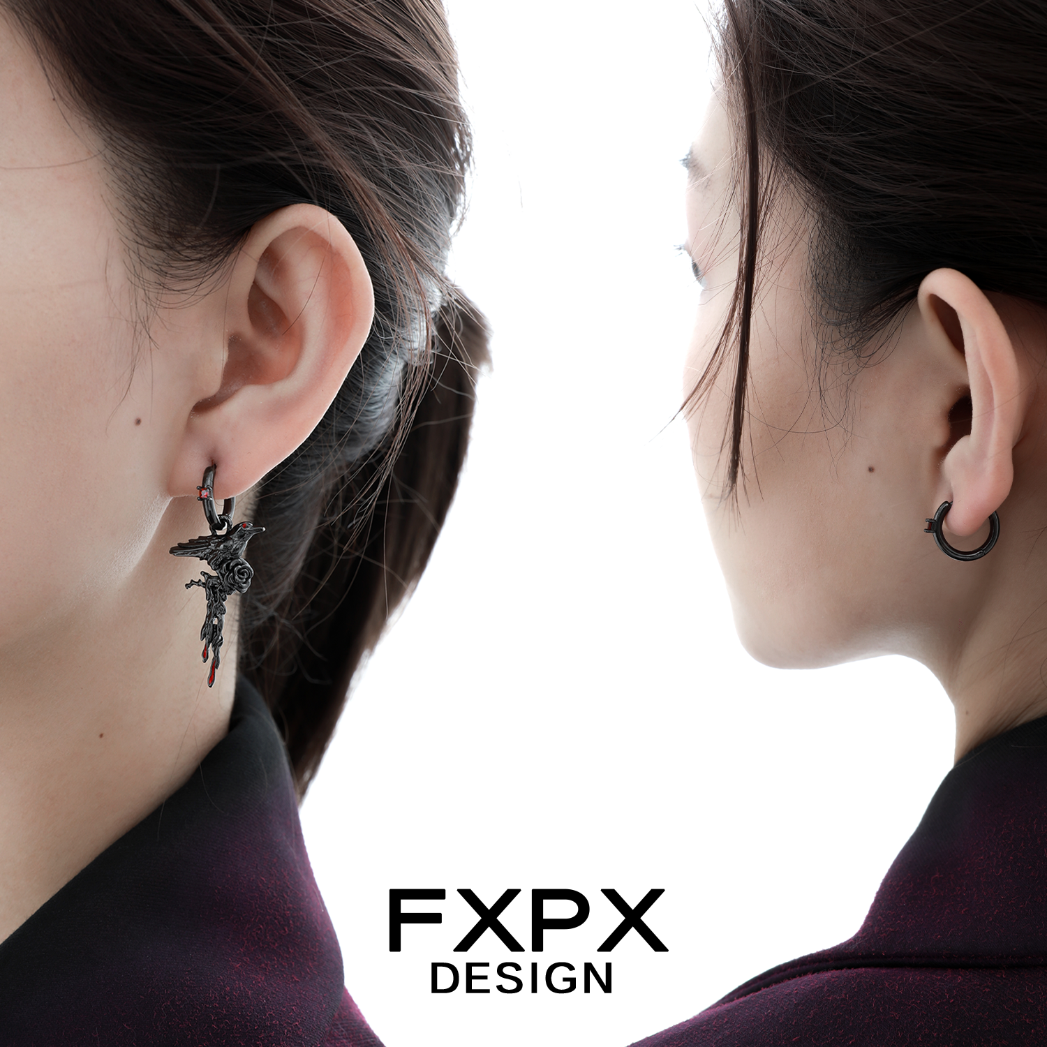 Y2K dark crow ear cuff by FXPX featuring a detailed crow design for edgy style.