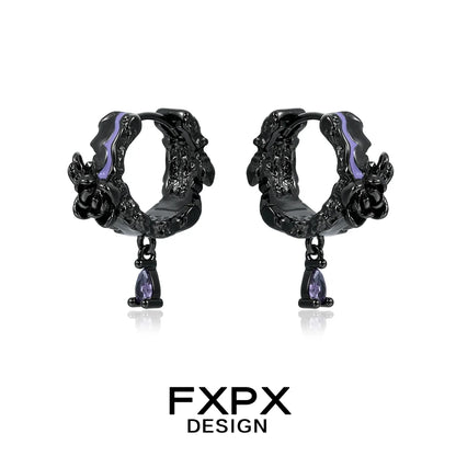 FXPX Y2K dark rose earrings featuring intricate designs and a drop detail for a stylish touch