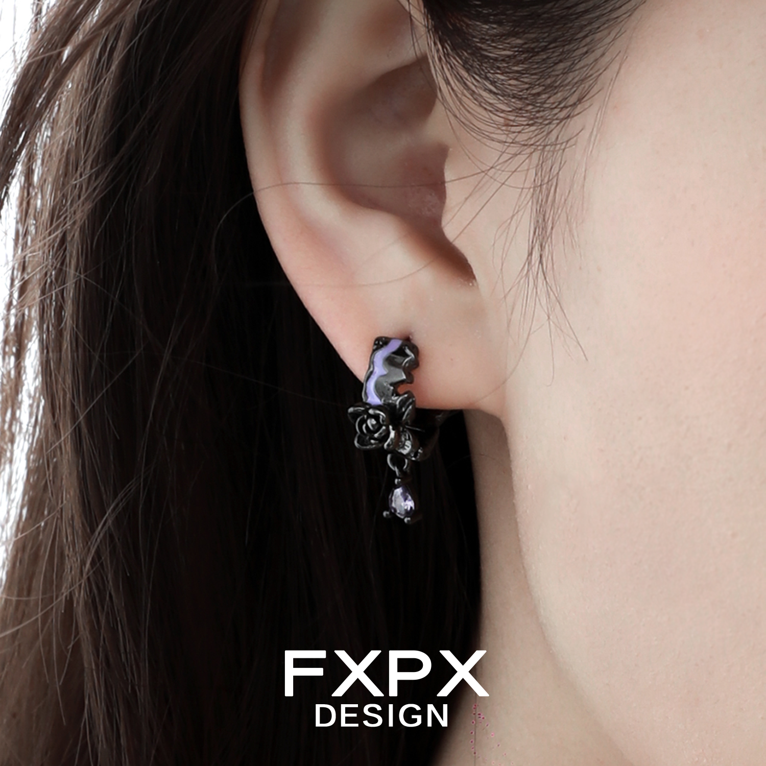 Y2K dark rose earrings featuring intricate rose design with dangling accents for a trendy look