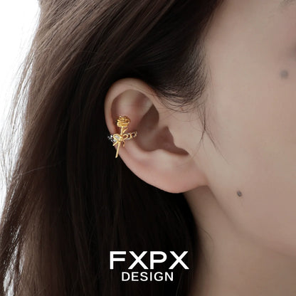 FXPX Y2K golden rose ear cuff elegantly designed for a stylish and trendy look