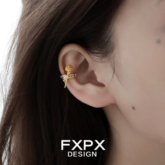 FXPX Y2K golden rose ear cuff elegantly designed for a stylish and trendy look