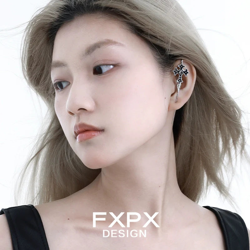 Y2K gothic cross ear needle by FXPX featuring a stylish and edgy design for modern fashion enthusiasts