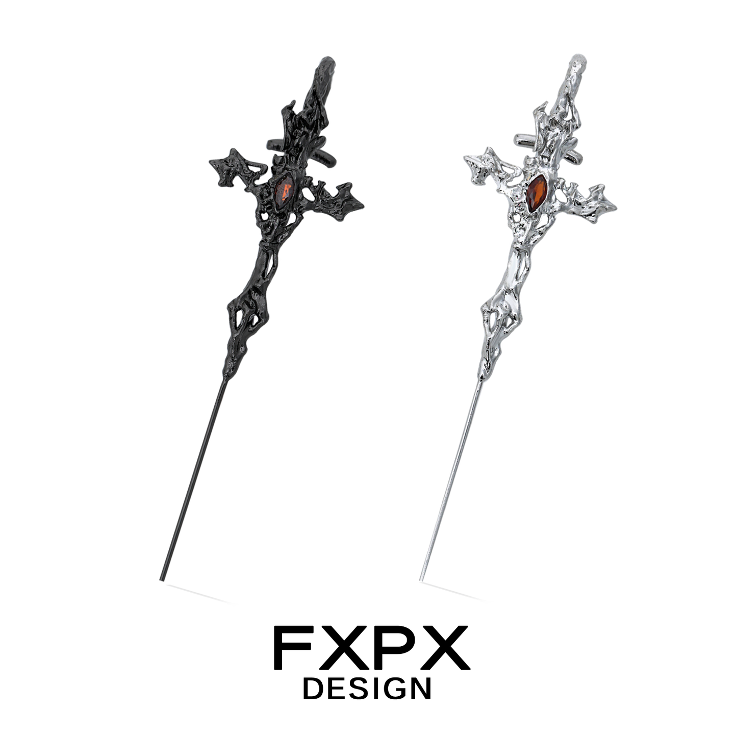 FXPX Y2K gothic cross earring with intricate design and gemstone accent for bold fashion statement