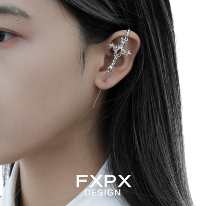 Stylish FXPX Y2K gothic cross earring showcased on a model's ear for a trendy look