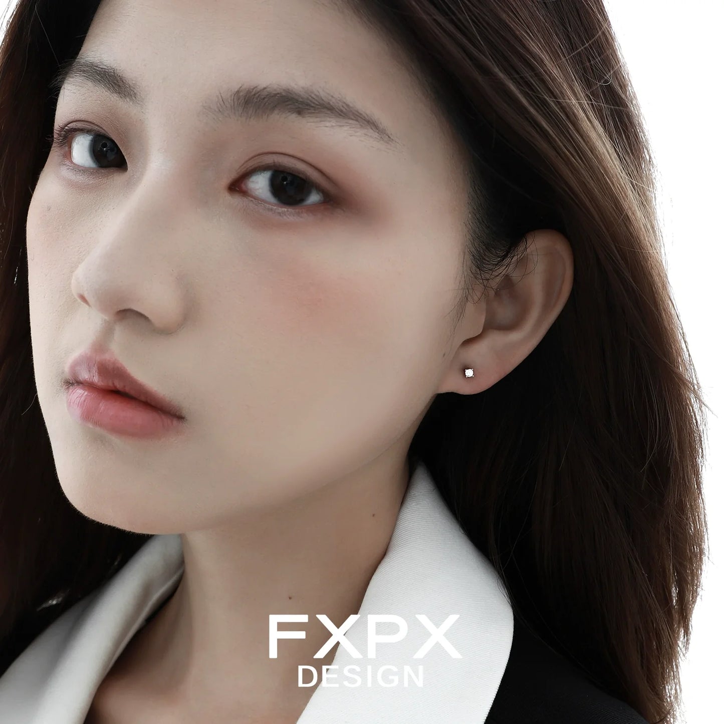 Stylish FXPX Y2K heart earrings worn by a model with natural makeup and long hair