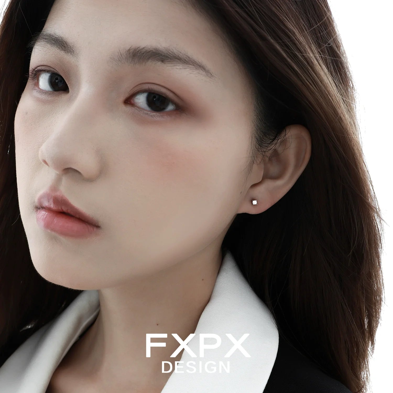 Stylish FXPX Y2K heart earrings worn by a model with natural makeup and long hair