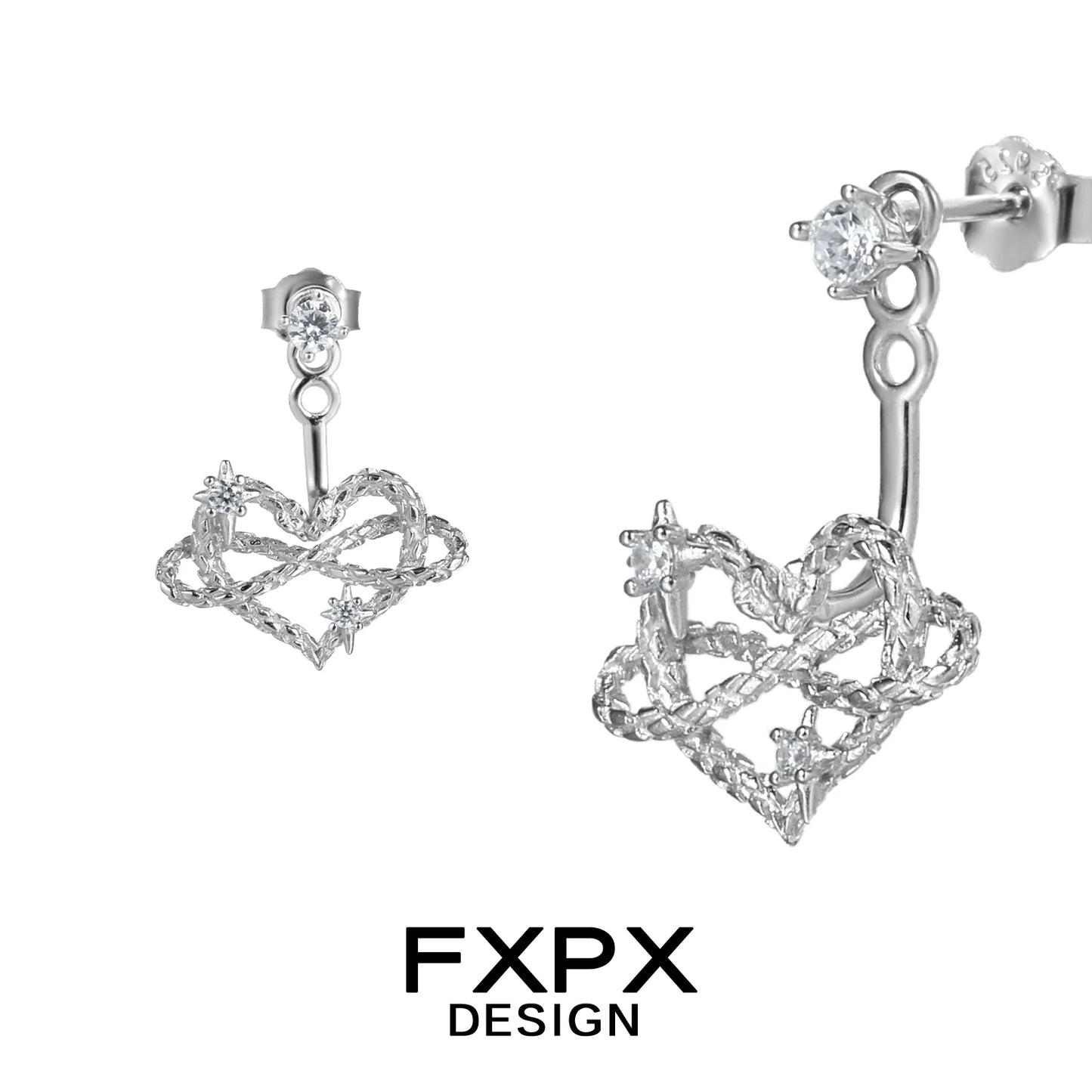 FXPX Y2K heart earrings with sparkling gems and unique heart design