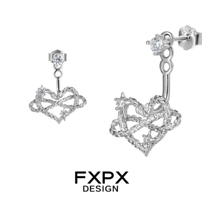 FXPX Y2K heart earrings with sparkling gems and unique heart design