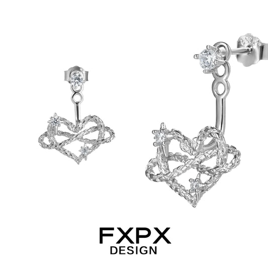 FXPX Y2K heart earrings with sparkling gems and unique heart design