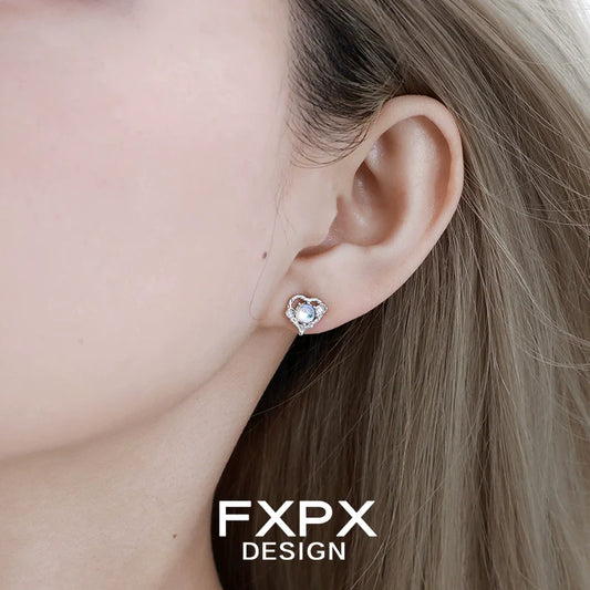 FXPX Y2K moonstone earrings featuring a delicate heart shape design for a trendy look