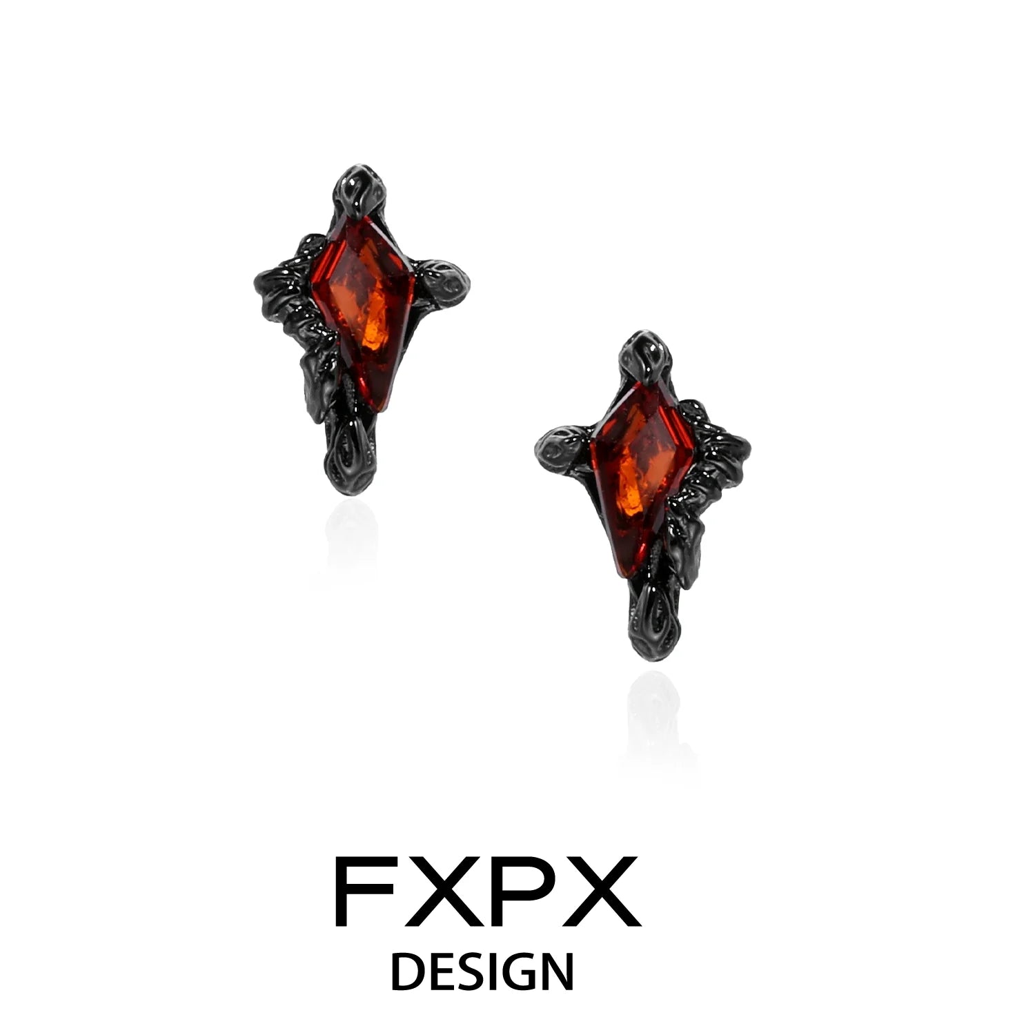FXPX Y2K orange stud earrings featuring a unique diamond shape and intricate detailing