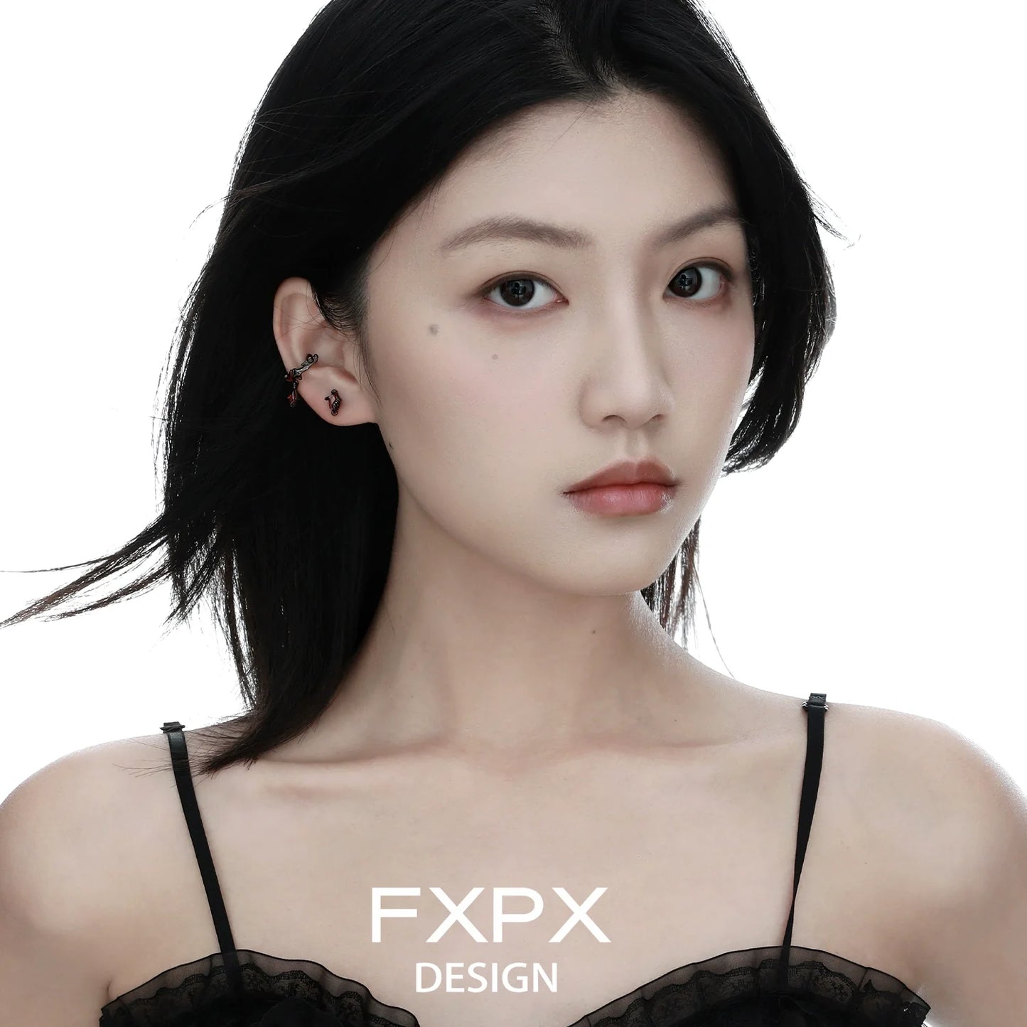 FXPX Y2K orange stud earrings showcased on model with sleek hairstyle for trendy fashion lovers