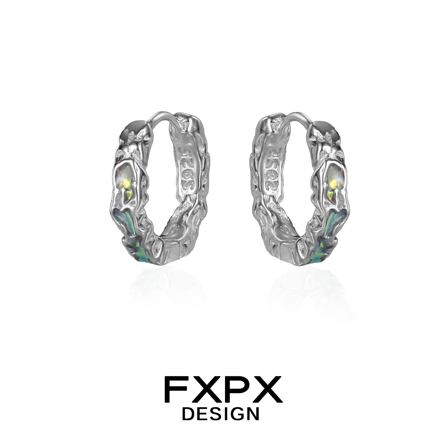 FXPX Y2K prism glow earrings in shiny silver with unique textured design for a stylish look