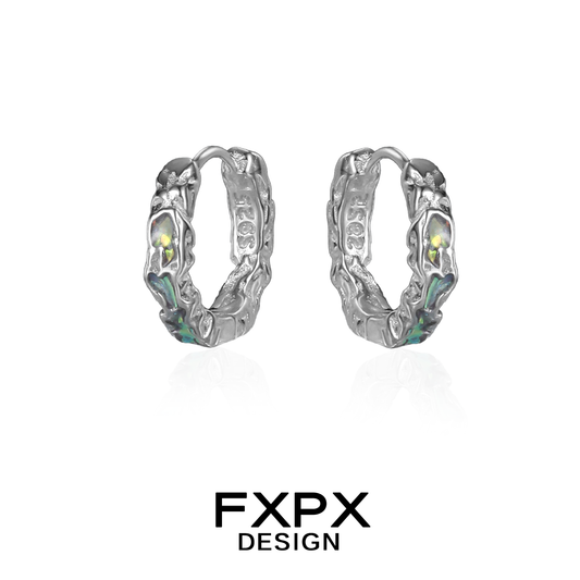 FXPX Y2K prism glow earrings in shiny silver with unique textured design for a stylish look