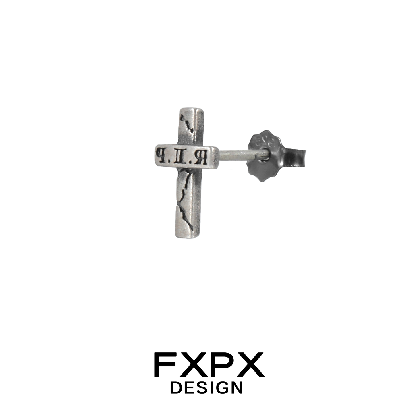 FXPX Y2K punk cross earrings in silver featuring a distressed design for a trendy look