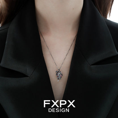Y2K rose snake necklace featuring a colorful pendant on a silver chain by FXPX
