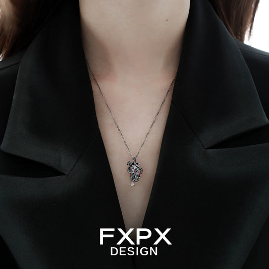 Y2K rose snake necklace featuring a colorful pendant on a silver chain by FXPX