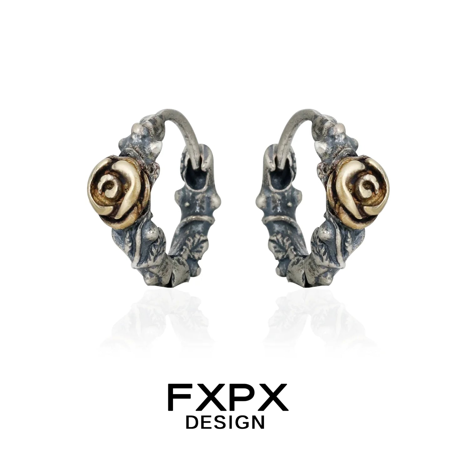 FXPX Y2K rose vintage earrings in silver and gold with intricate floral design