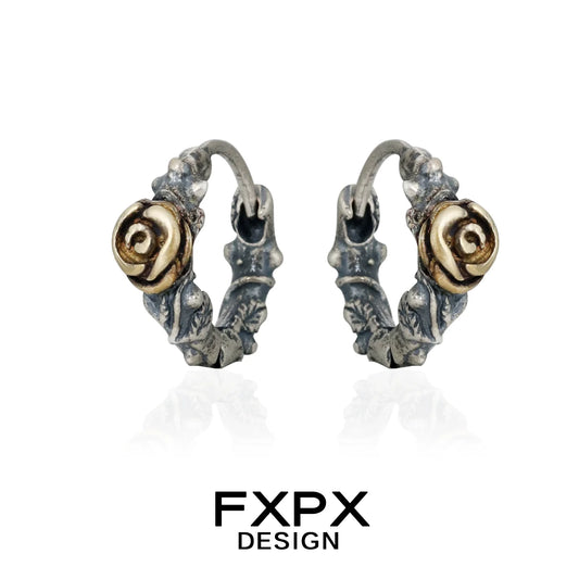 FXPX Y2K rose vintage earrings in silver and gold with intricate floral design