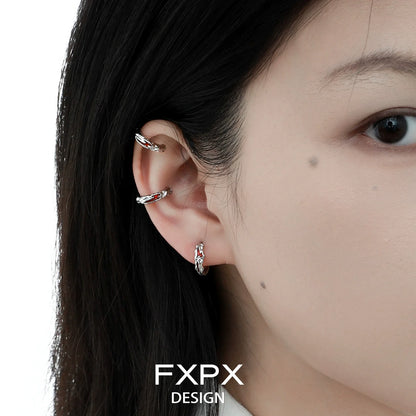 Y2K scarlet veil stud earrings showcased on a model's ear for a trendy jewelry look