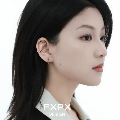 Stylish Y2K scarlet veil stud earrings showcased on an elegant model with sleek hairstyle