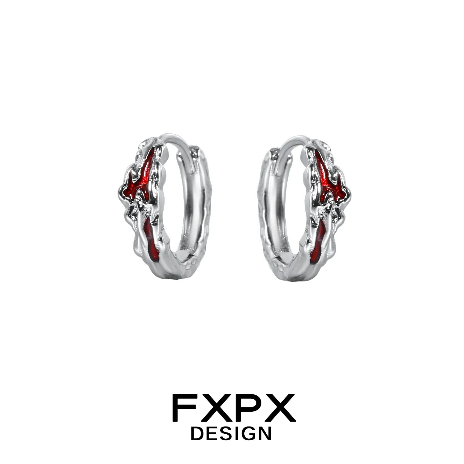FXPX Y2K scarlet veil stud earrings featuring a unique design with silver and red accents