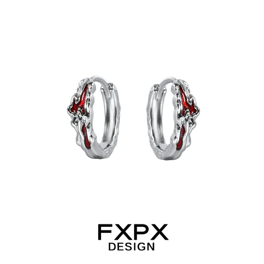 FXPX Y2K scarlet veil stud earrings featuring a unique design with silver and red accents