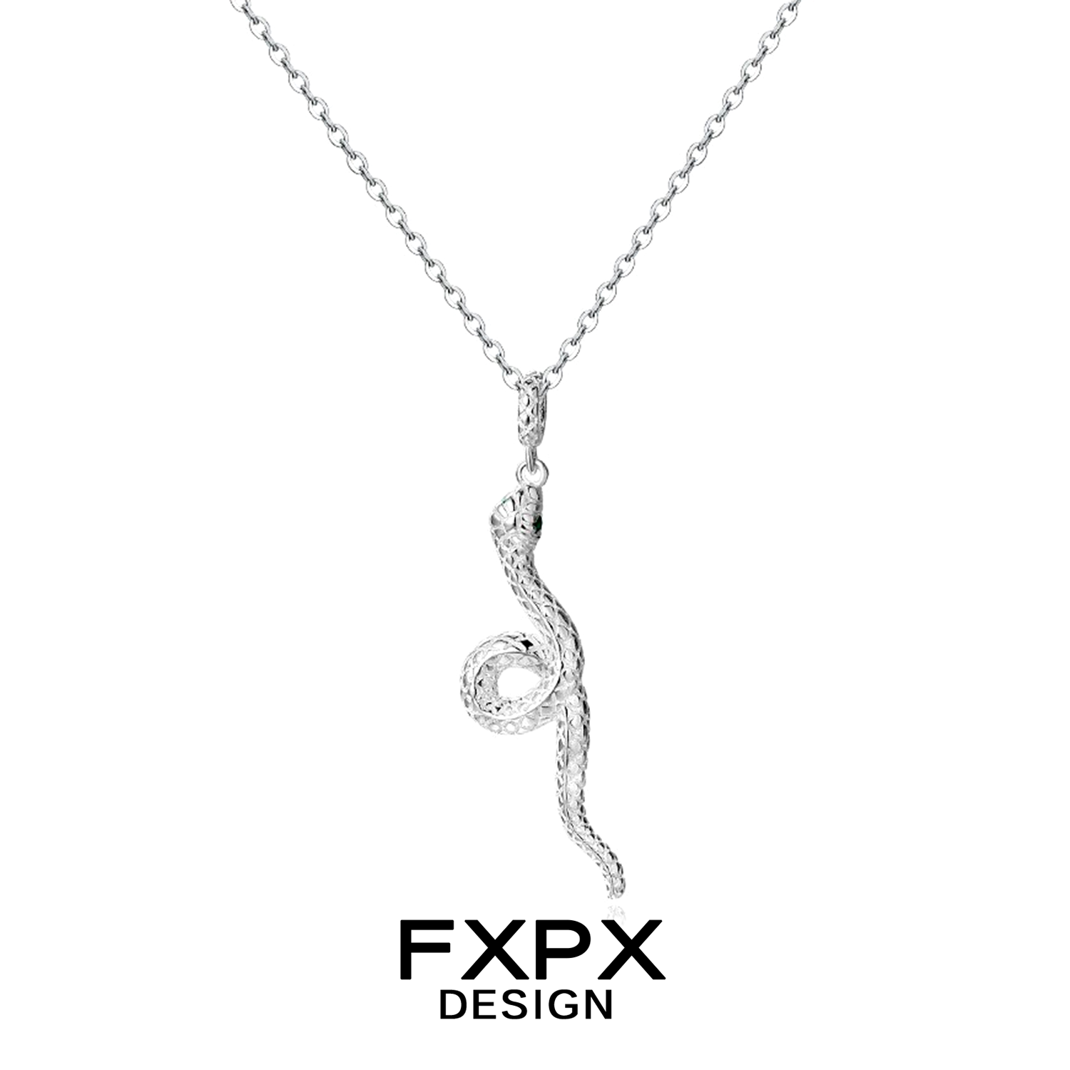 Y2K silver snake necklace by FXPX with a stylish serpent design on a sleek chain