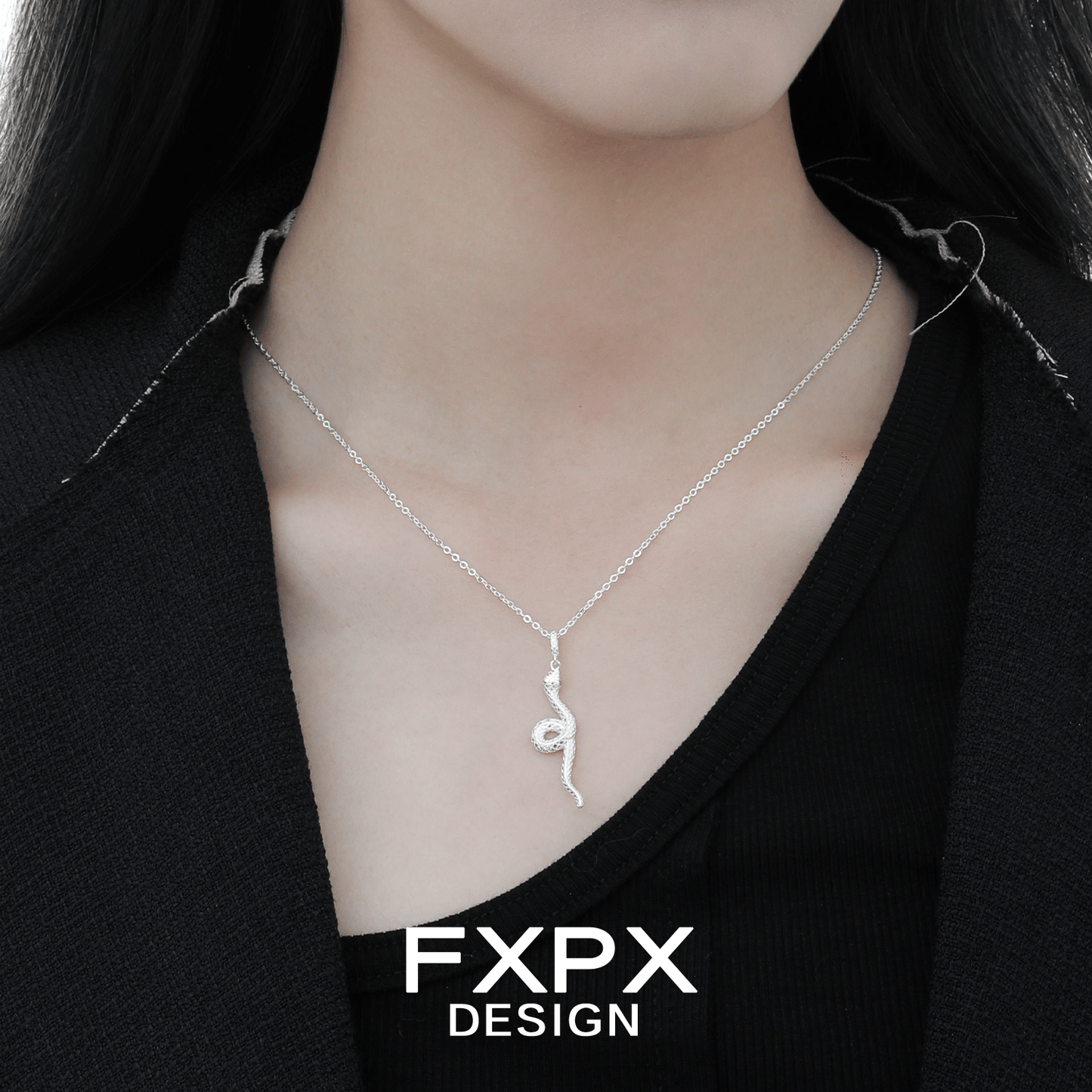 FXPX Y2K silver snake necklace featuring a unique design and elegant style for trendy outfits