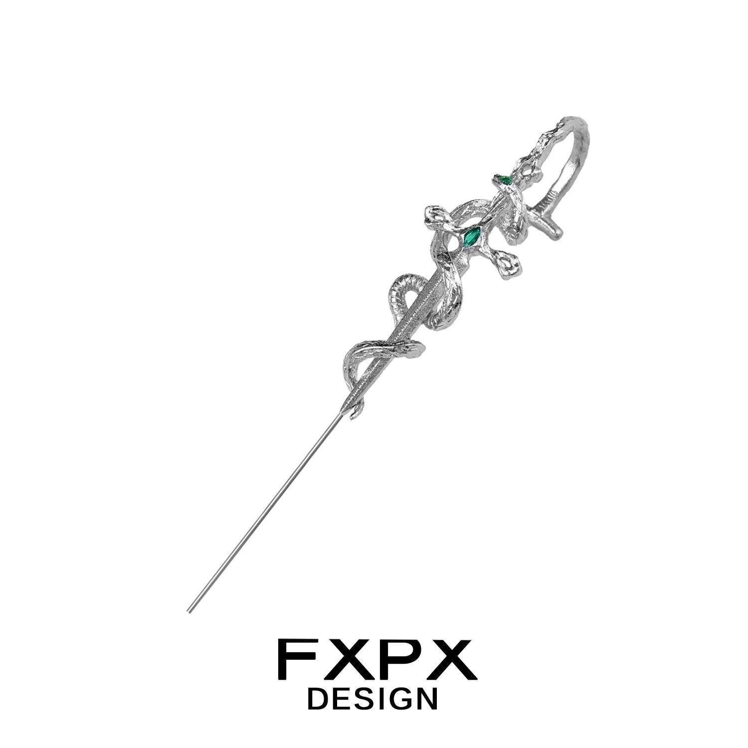 FXPX Y2K snake ear piercing jewelry with intricate design and green embellishments