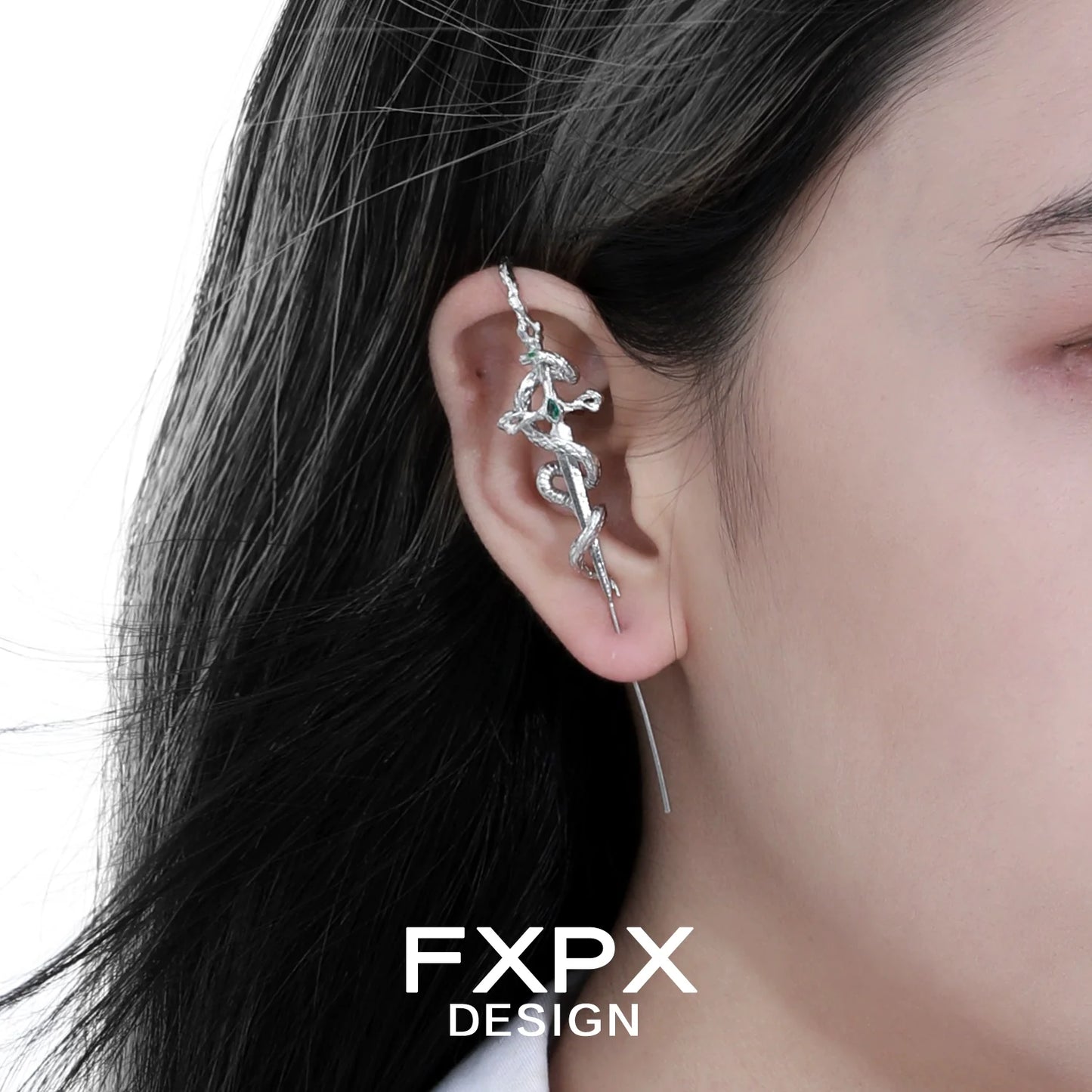 FXPX Y2K snake ear piercing jewelry in silver for a trendy and unique style