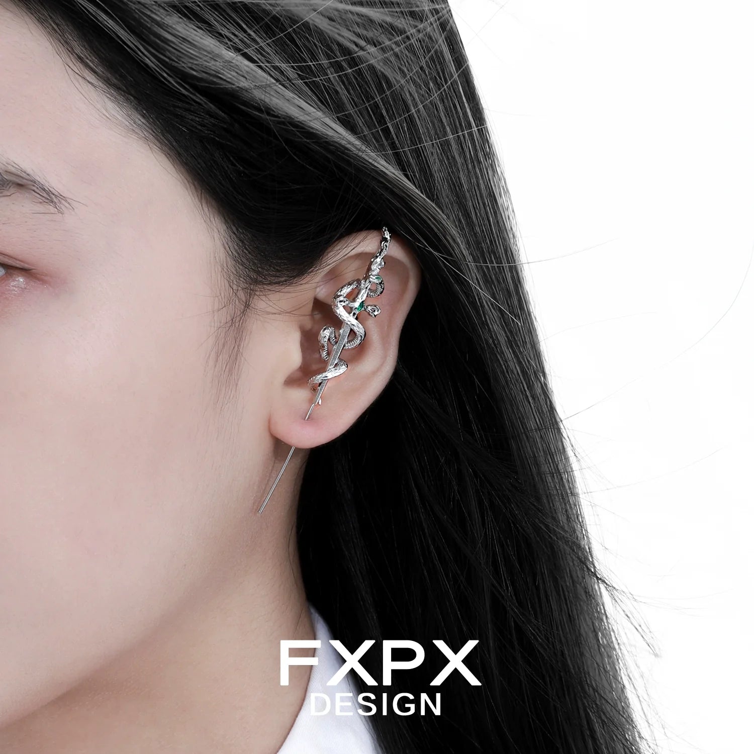 FXPX Y2K snake ear piercing jewelry featuring a sleek snake design for a trendy look