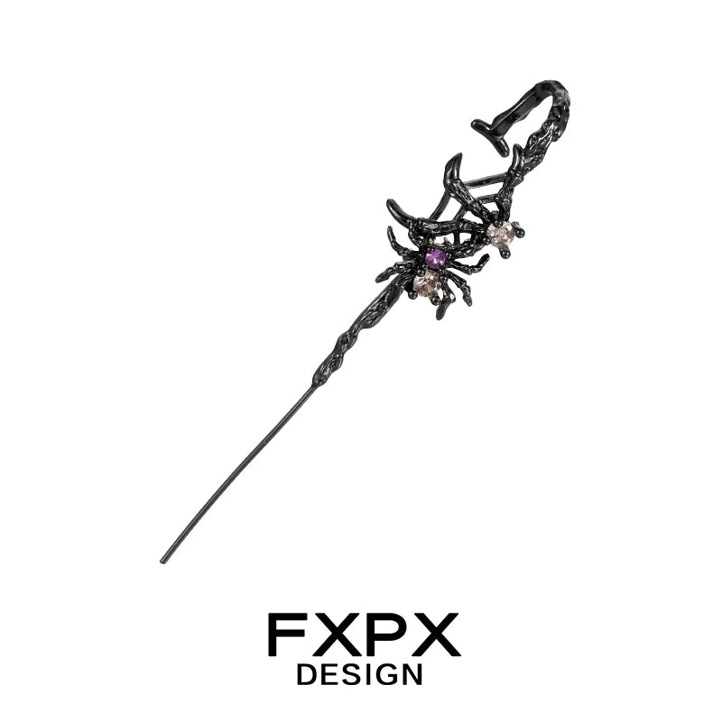 FXPX Y2K spider ear piercing jewelry with intricate spider design and gemstones