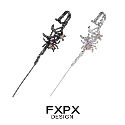 Y2K spider ear piercing jewelry featuring black and silver designs with colorful embellishments