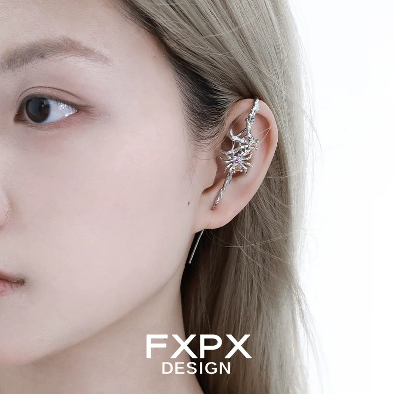 FXPX Y2K spider ear piercing jewelry showcased on an ear for trendy fashion enthusiasts