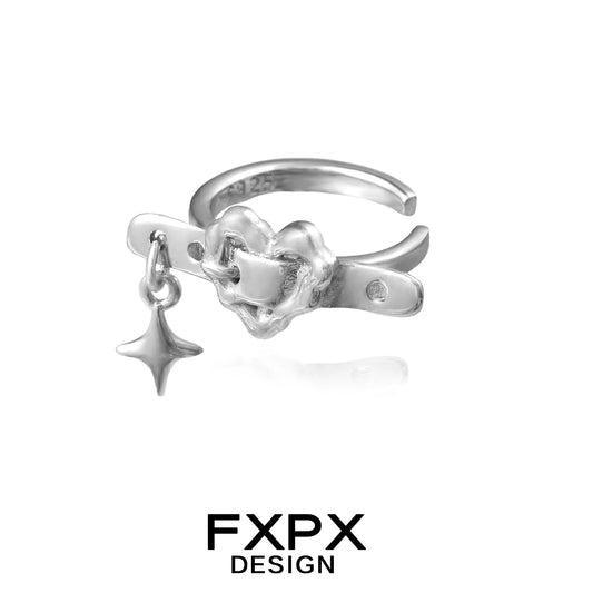 FXPX Y2K star ear cuff featuring a heart design and a dangling star charm for a trendy look