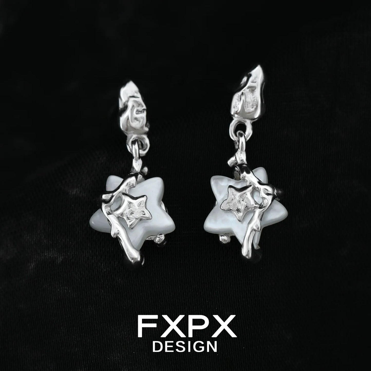 FXPX Y2K star earrings featuring unique star-shaped designs and silver accents