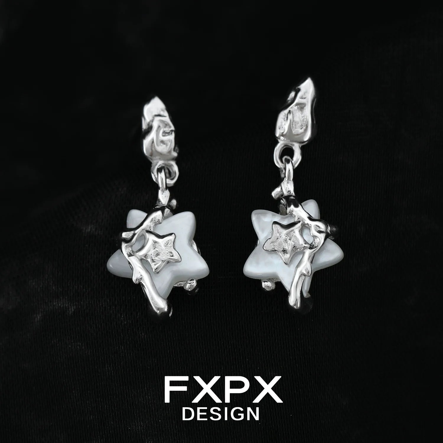 FXPX Y2K star earrings featuring unique star-shaped designs and silver accents