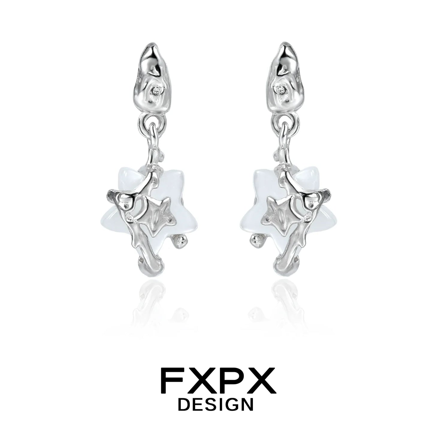 FXPX Y2K star earrings featuring a whimsical star design in silver for trendy fashion lovers