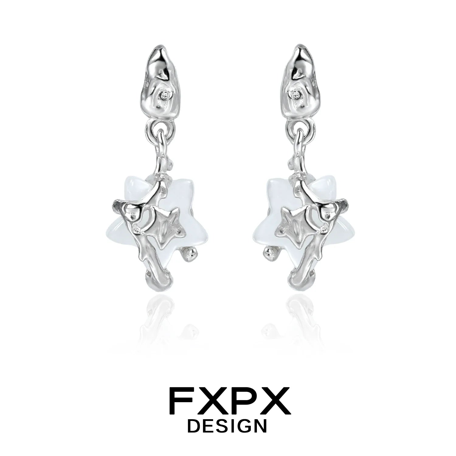 FXPX Y2K star earrings featuring a whimsical star design in silver for trendy fashion lovers