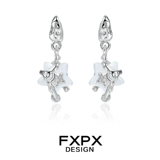 FXPX Y2K star earrings featuring a whimsical star design in silver for trendy fashion lovers