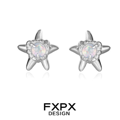 FXPX Y2K starfish earrings with sparkling gemstones and silver finish for trendy ocean-inspired style